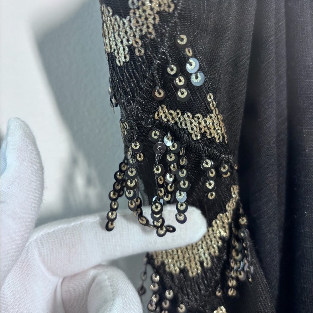 Anthropologie Porridge Black Gold Sequined Fringe V-Neck Tank Top Size Large NWT - Picture 9 of 9